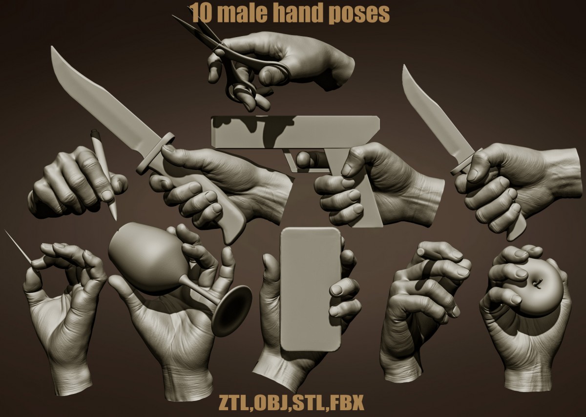 3D file 10 Male hand poses ♂️・Design to download and 3D print・Cults