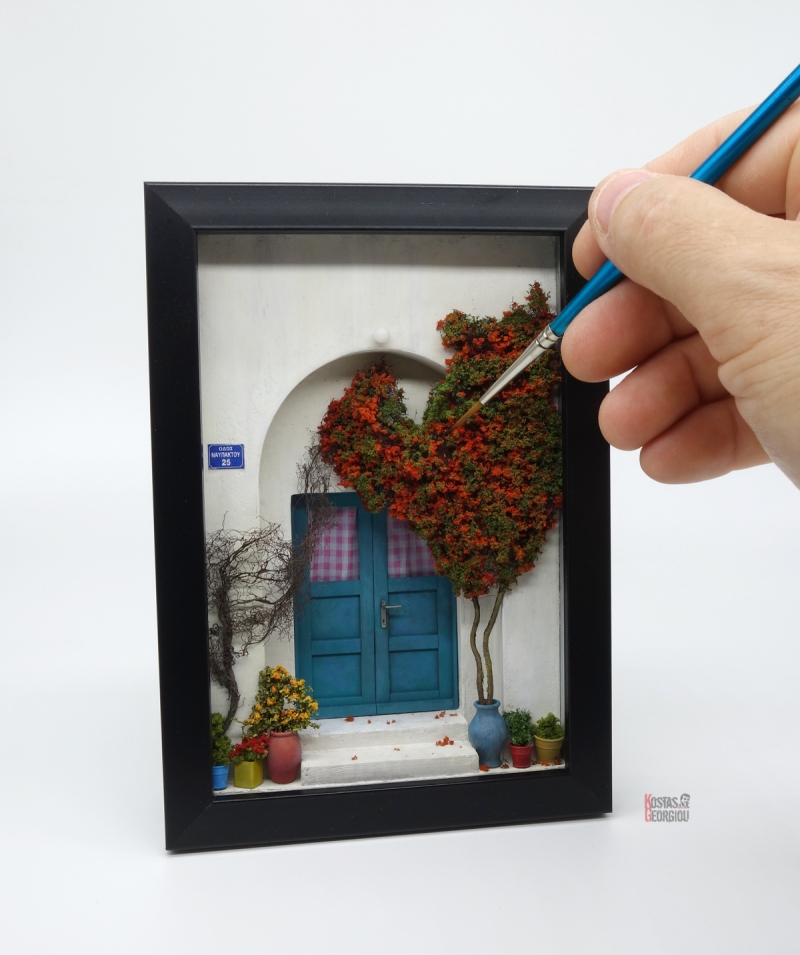 Greek island door frame diorama